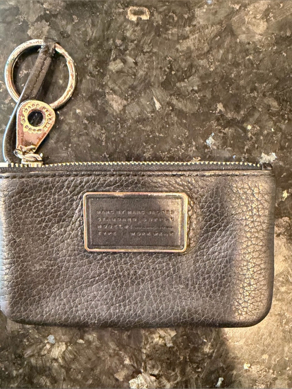 Marc By Marc Jacobs Black Pebbled Leather Key Pouch with Brass Hardware